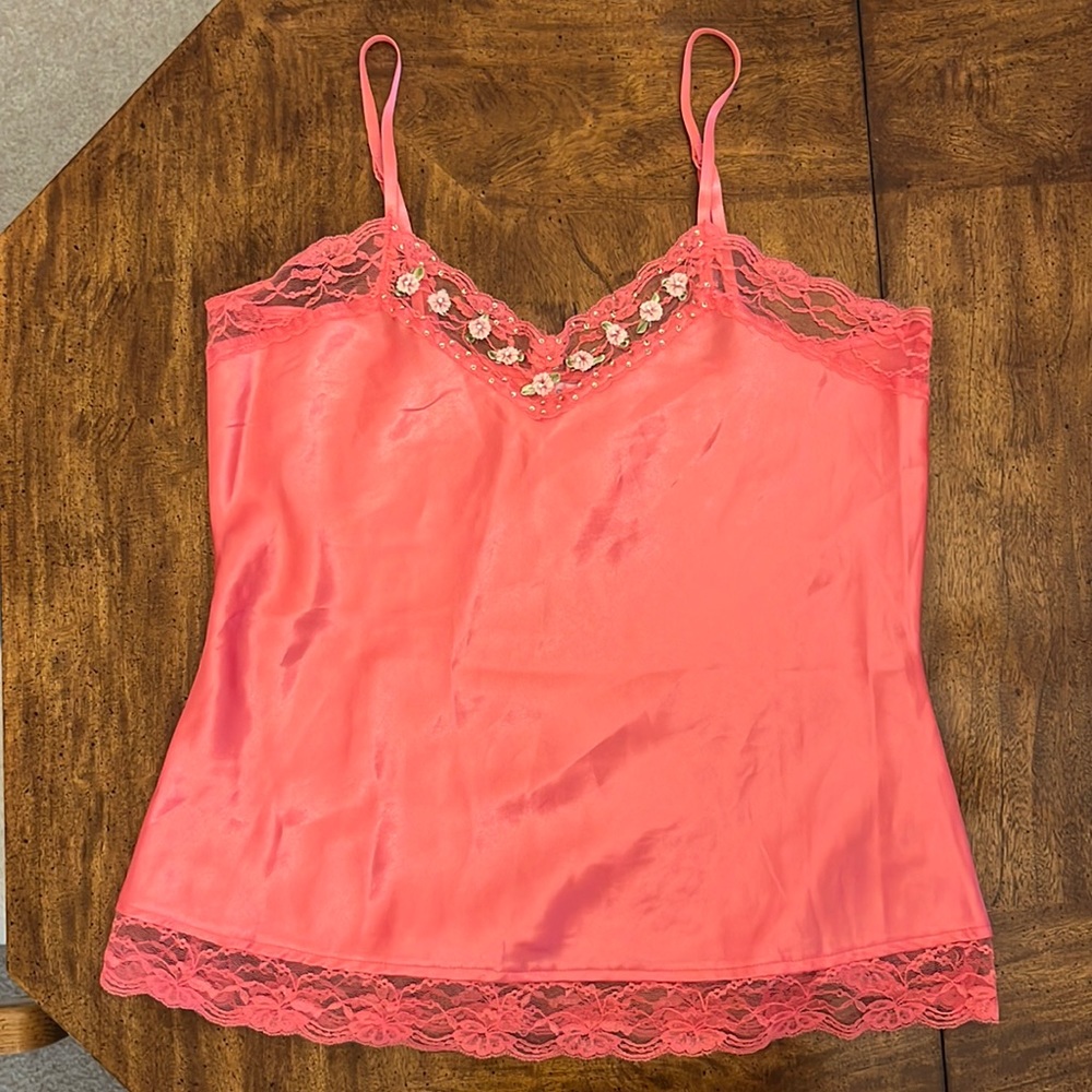 NWT Pink/Coral Silky Camisole with Lace